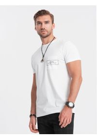 Ombre Clothing - T-shirt męski bawełniany z nadrukiem na kieszonce Ombre Streetstyle – biały V8. Okazja: na co dzień. Kolor: biały. Materiał: bawełna. Wzór: nadruk. Styl: klasyczny, casual, elegancki
