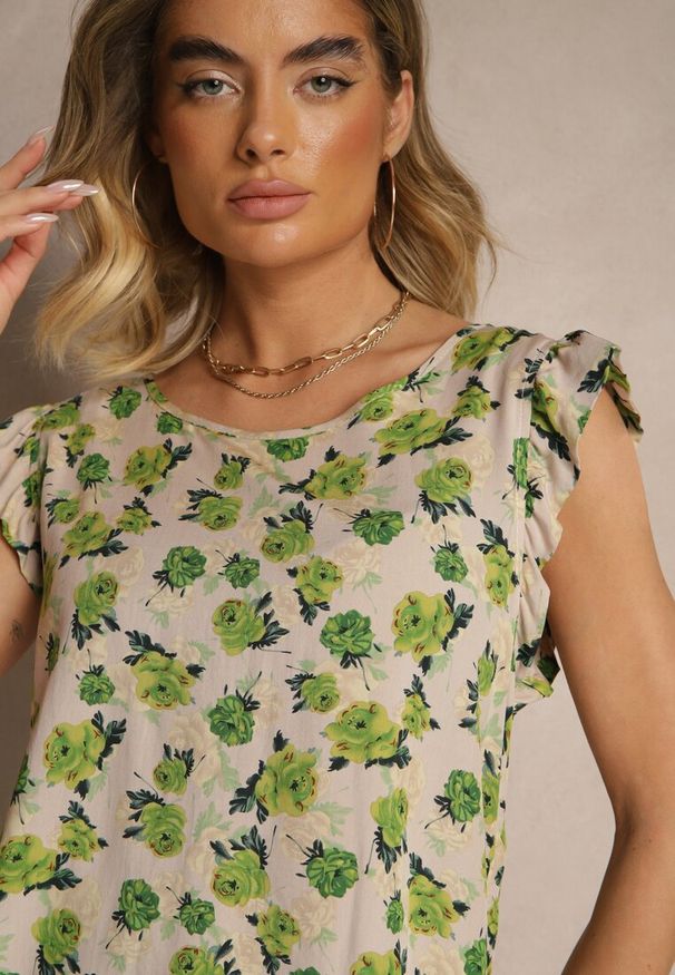 Renee - Zielona Kwiatowa Bluzka z Bawełny Ulosirenia. Okazja: na co dzień. Kolor: zielony. Materiał: bawełna. Wzór: kwiaty. Styl: elegancki, casual