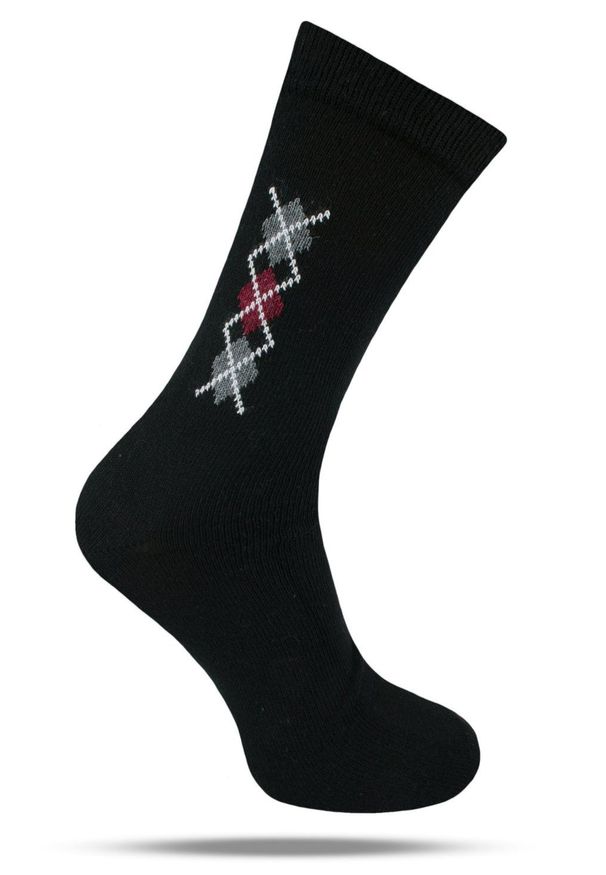 His Story - Ciepłe Wełniane Skarpetki Zimowe - Czarne, Wzór Geometryczny. Kolor: czarny. Materiał: wełna, elastan, poliamid. Wzór: geometria