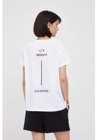 Armani Exchange t-shirt bawełniany kolor biały. Okazja: na co dzień. Kolor: biały. Materiał: bawełna. Wzór: nadruk. Styl: casual