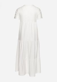 Born2be - Biała Rozkloszowana Sukienka z Krótkim Rękawem i Ozdobnymi Haftami Guletta. Kolekcja: plus size. Kolor: biały. Długość rękawa: krótki rękaw. Wzór: haft. Typ sukienki: dla puszystych #4