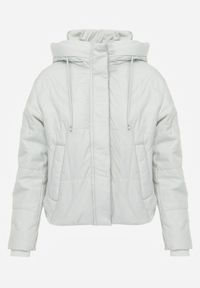 Renee - Miętowa Kurtka z Szerokim Pikowaniem i Nieodpinanym Kapturem Ninilira. Okazja: na spacer. Kolor: miętowy. Materiał: jeans #3