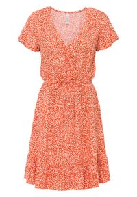 Sukienka LENZING™ ECOVERO™ bonprix czerwono-pomarańczowy w kwiaty. Typ kołnierza: dekolt w serek. Kolor: pomarańczowy. Wzór: kwiaty. Długość: mini #1