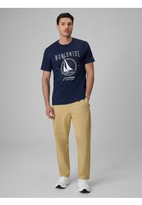 4f - 4F T-shirt regular z nadrukiem męski - granatowy S. Okazja: na co dzień. Kolor: niebieski. Materiał: materiał, bawełna, jeans, dresówka, dzianina. Wzór: nadruk. Styl: klasyczny, casual #2