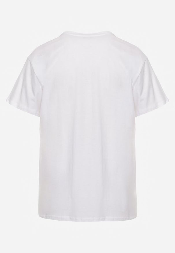 Renee - Biały T-shirt z Cyrkoniami w Różnych Kolorach Varcia. Okazja: na co dzień. Kolor: biały. Materiał: jeans. Styl: elegancki, casual