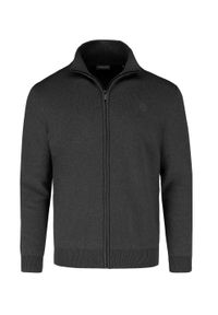 Volcano - Rozpinany sweter S-NATAN. Typ kołnierza: kołnierzyk stójkowy, golf. Kolekcja: plus size. Kolor: szary. Materiał: poliamid, wiskoza, materiał. Długość: długie. Styl: klasyczny