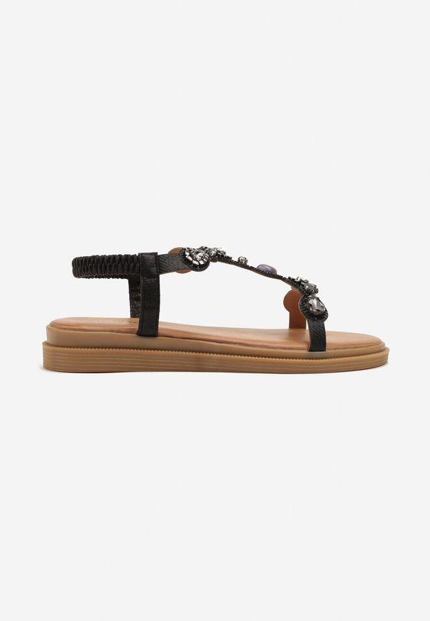 Born2be - Czarne Sandały z Biżuteryjnymi Zdobieniami w Stylu Boho Julimarae. Okazja: na co dzień. Kolor: czarny. Wzór: aplikacja. Styl: boho