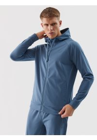 4f - 4F Bluza treningowa rozpinana z kapturem męska - granatowa 3XL. Typ kołnierza: kaptur. Kolor: niebieski. Materiał: włókno, elastan, dzianina, materiał, syntetyk. Długość rękawa: raglanowy rękaw. Wzór: gładki, jednolity, ze splotem. Styl: sportowy. Sport: fitness