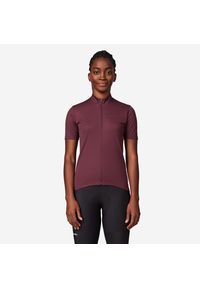 VAN RYSEL - Koszulka rowerowa damska Van Rysel Essential krótki rękaw. Kolor: fioletowy. Materiał: poliester, materiał. Długość rękawa: krótki rękaw. Długość: krótkie. Sport: kolarstwo #1