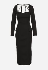 Born2be - Czarna Elegancka Sukienka Ołówkowa z Wiązaniem i Imitacją Kieszeni Tillirisa. Okazja: na co dzień, na imprezę, na spotkanie biznesowe. Kolor: czarny. Długość rękawa: długi rękaw. Typ sukienki: ołówkowe. Styl: elegancki #4