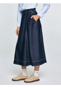 Big-Star - Spódnica damska midi jeansowa rozkloszowana granatowa Scarlet 652. Okazja: do pracy, na spacer. Kolor: niebieski. Materiał: jeans. Wzór: gładki, haft. Styl: elegancki #4