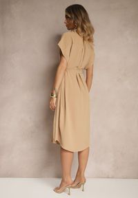 Renee - Jasnobrązowa Pudełkowa Sukienka z Bawełną i Paskiem Savorienne. Okazja: na co dzień. Kolor: brązowy. Materiał: bawełna. Styl: casual, elegancki #4