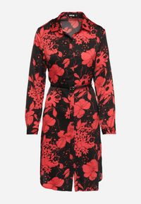 Born2be - Czarno-Czerwona Koszulowa Sukienka z Wiskozą w Kwiatowy Wzór z Dodatkowym Paskiem Ninira. Okazja: na co dzień, na spacer. Kolor: czarny. Materiał: wiskoza. Wzór: kwiaty. Typ sukienki: koszulowe. Styl: klasyczny, casual, elegancki #4