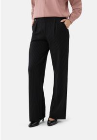 Volcano - Szerokie spodnie R-BRI. Okazja: na spotkanie biznesowe. Kolor: czarny. Materiał: tkanina, elastan, materiał, poliamid, wiskoza. Wzór: prążki, gładki. Styl: biznesowy, elegancki #1