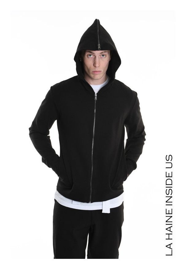 La Haine Inside Us Bluza | 3M M1166 | Mężczyzna | Czarny. Okazja: na co dzień. Typ kołnierza: kaptur. Kolor: czarny. Materiał: wiskoza, elastan. Wzór: aplikacja. Styl: casual, elegancki