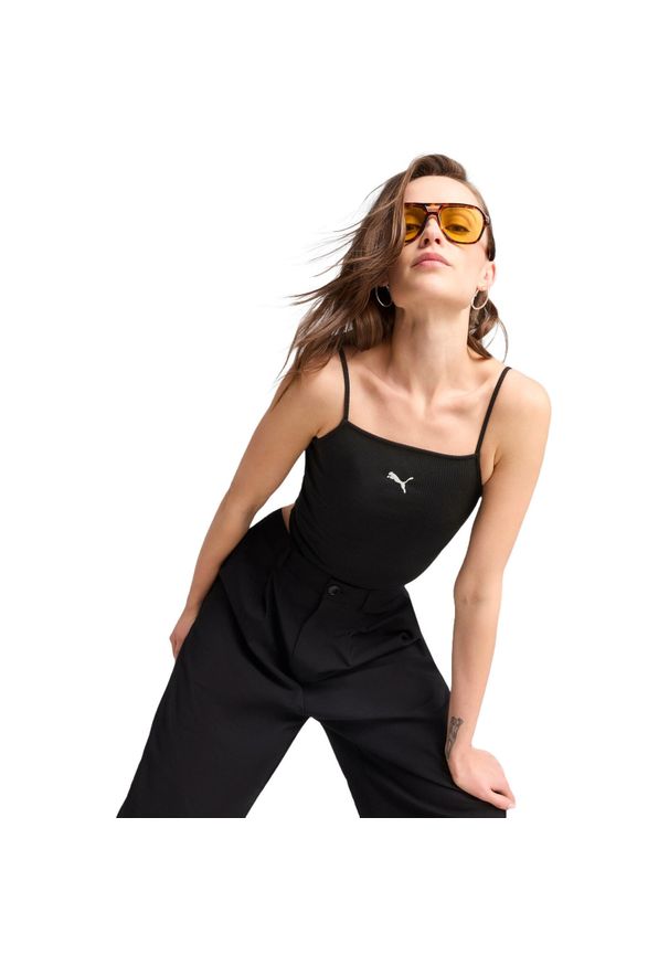 Podkoszulek Puma Wardrobe Ess Ribbed Tank Top, Kobiety. Kolor: czarny. Materiał: bawełna, materiał