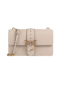 Pinko - PINKO Beżowa skórzana damska torebka listonoszka Love One Classic ST.. Kolor: beżowy. Materiał: skórzane. Styl: elegancki #2