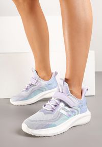 Renee - Szaro-Fioletowe Buty Sportowe Sneakersy z Ozdobnymi Paskami Neolina. Okazja: na co dzień. Zapięcie: pasek. Kolor: szary. Materiał: jeans #6