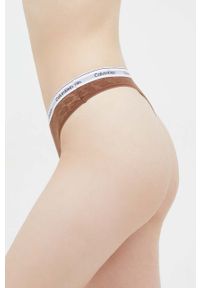 Calvin Klein Underwear stringi kolor brązowy z koronki. Kolor: brązowy. Materiał: koronka. Wzór: koronka #3