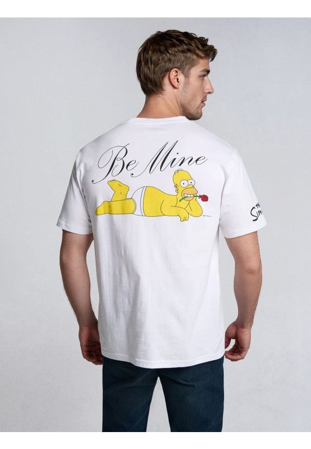 Sinsay - Bawełniana koszulka z nadrukiem na plecach The Simpsons - biały. Kolor: biały. Materiał: bawełna. Wzór: nadruk