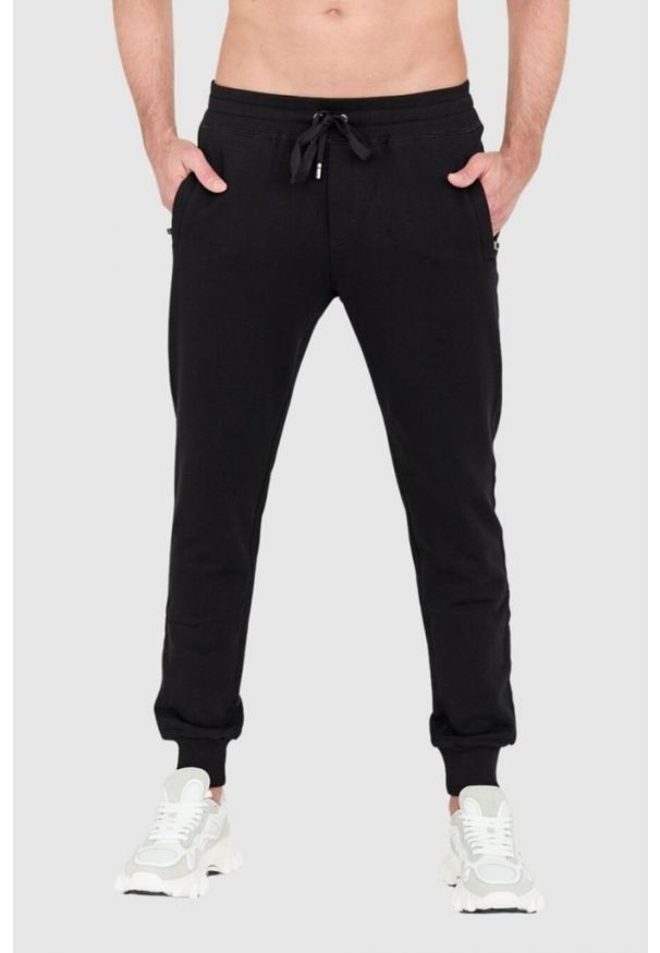 Dolce and Gabbana - DOLCE & GABBANA Czarne męskie spodnie dresowe z haftowanym logo, Rozmiar 50. Kolor: czarny. Materiał: bawełna, dresówka. Wzór: haft