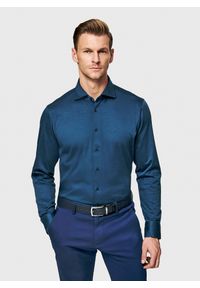 Pako Lorente - PAKO LORENTE - Granatowa dzianinowa koszula męska. Typ kołnierza: kołnierzyk włoski. Kolor: niebieski. Materiał: dzianina. Długość rękawa: długi rękaw. Długość: długie. Wzór: melanż #1