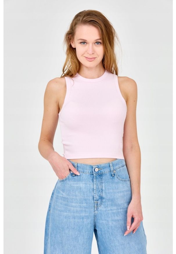 Guess - GUESS Damski różowy top, Rozmiar M. Kolor: różowy. Materiał: wiskoza