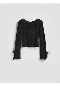 Reserved - Koronkowy longsleeve - czarny. Kolor: czarny. Materiał: koronka. Długość rękawa: długi rękaw #1