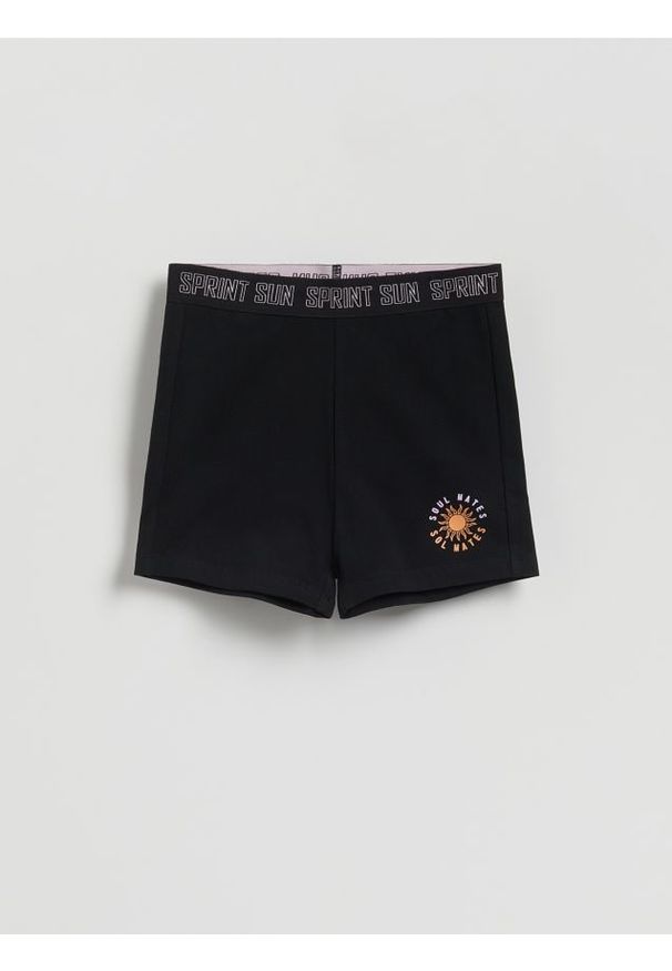 Reserved - Szorty z ozdobną gumk - czarny. Kolor: czarny. Materiał: bawełna
