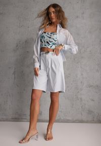 Renee - Niebieska Prześwitująca Koszula z Cyrkoniami Arialle. Okazja: na co dzień. Kolor: niebieski. Materiał: jeans. Styl: casual #2