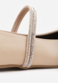 Renee - Beżowe Balerinki w Stylu Mary Jane z Paskiem z Cyrkoniami Cireris. Okazja: na imprezę. Zapięcie: pasek. Kolor: beżowy. Materiał: jeans. Styl: elegancki, klasyczny #8