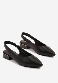 Renee - Czarne Sandały Skórzane Typu Slingback Zariven. Okazja: na co dzień. Kolor: czarny. Materiał: skóra. Wzór: kwiaty. Sezon: lato. Styl: casual, elegancki #4