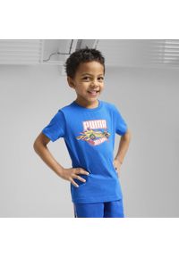 Puma - Dziecięca koszulka PUMA × HOT WHEELS™ z grafiką PUMA Team Royal Blue. Kolor: niebieski. Wzór: nadruk, napisy. Sport: joga i pilates