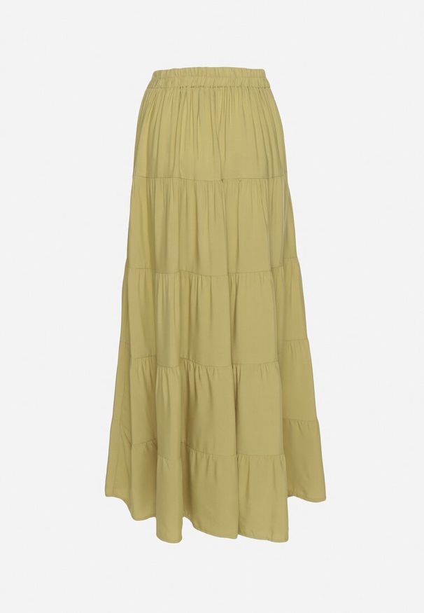 Born2be - Zielona Bawełniana Spódnica z Falbanami Nevione. Okazja: na co dzień. Kolor: zielony. Materiał: bawełna. Styl: casual, elegancki, klasyczny