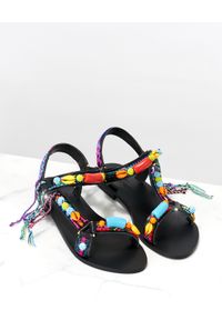 ELINA LINARDAKI - Czarne sandały Pacman ze zdobieniami. Zapięcie: rzepy. Kolor: czarny. Materiał: materiał. Wzór: aplikacja #4