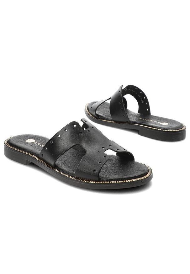 Czarne Klapki Armodo Modne Buty Damskie. Kolor: czarny. Sezon: lato. Obcas: na obcasie. Styl: klasyczny. Wysokość obcasa: niski