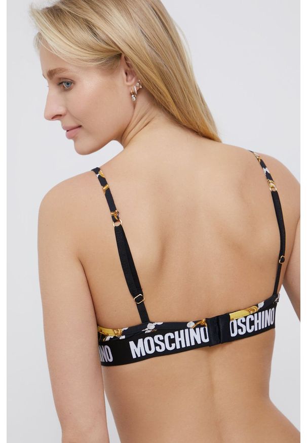Moschino Underwear Biustonosz kolor czarny wzorzysty. Kolor: czarny. Rodzaj stanika: biustonosz z fiszbinami