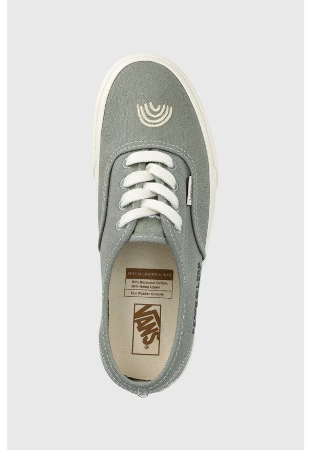 Vans tenisówki UA Authentic damskie kolor zielony. Nosek buta: okrągły. Zapięcie: sznurówki. Kolor: zielony. Materiał: włókno, bawełna. Szerokość cholewki: normalna