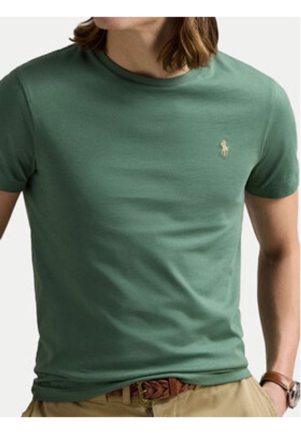 Polo Ralph Lauren T-Shirt 710671438432 Zielony Custom Slim Fit. Typ kołnierza: polo. Kolor: zielony. Materiał: bawełna