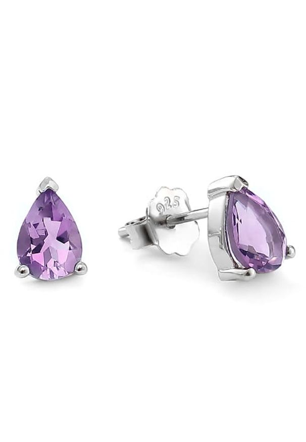 Braccatta - LILU 7 Srebrne kolczyki z ametystami małe sztyft 1,3 ct.. Materiał: srebrne. Kolor: srebrny. Wzór: geometria. Kamień szlachetny: ametyst