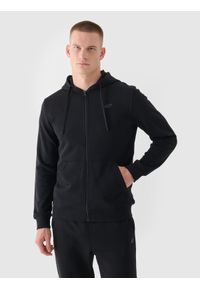 4f - 4F Bluza dresowa rozpinana z kapturem męska - czarna 3XL. Okazja: na co dzień. Typ kołnierza: kaptur. Kolor: czarny. Materiał: dresówka. Wzór: gładki, ze splotem. Styl: sportowy, casual