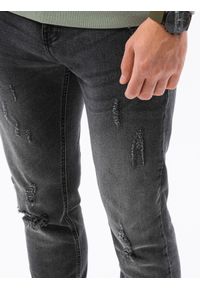 Ombre Clothing - Spodnie męskie jeansowe z przetarciami SLIM FIT P1021 - czarne - XXL. Okazja: na co dzień. Kolor: czarny. Materiał: jeans. Styl: casual