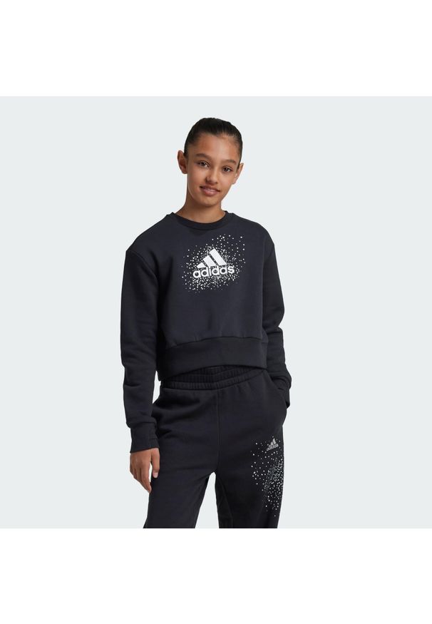 Adidas - Bluza Glam Crew Kids. Kolor: czarny. Materiał: materiał. Długość rękawa: długi rękaw