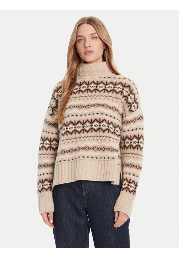 Barbour Golf Helen LKN1560GY15 Beżowy Regular Fit. Typ kołnierza: golf. Kolor: beżowy. Materiał: wełna