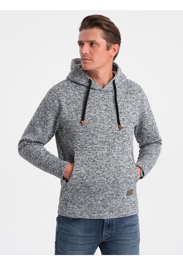 Ombre Clothing - Bluza męska nierozpinana kangurka z kapturem - szary melanż V1. Okazja: na co dzień. Typ kołnierza: kaptur. Kolor: szary. Materiał: poliester. Wzór: melanż. Styl: sportowy, casual, elegancki