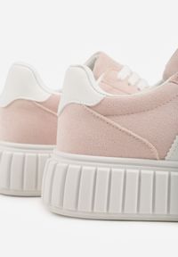 Born2be - Różowe Sneakersy na Grubej Podeszwie z Tłoczeniem i Ozdobnymi Paskami Ralis. Okazja: na co dzień. Zapięcie: pasek. Kolor: różowy. Materiał: jeans, dresówka #3