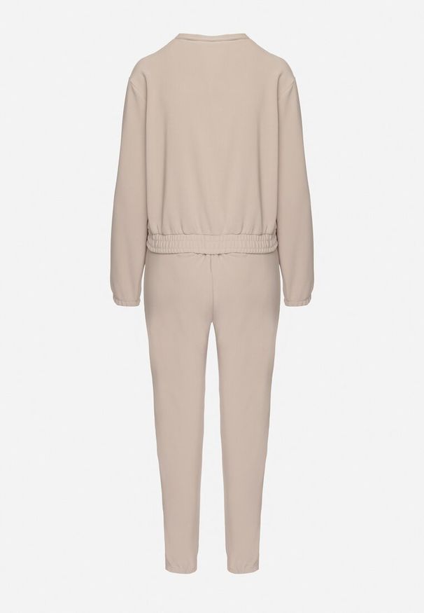 Born2be - Beżowy Komplet Dresowy Bluza Rozpinana i Spodnie Slim w Stylu Utility Telavienna. Kolor: beżowy. Materiał: dresówka