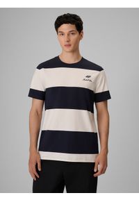 4f - 4F T-shirt regular z nadrukiem męski - granatowy XXL. Okazja: na co dzień. Kolor: niebieski. Materiał: materiał, bawełna, jeans, dresówka, dzianina. Wzór: nadruk. Styl: klasyczny, casual #1