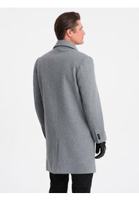 Ombre Clothing - Dwurzędowy męski płaszcz z podszewką - szary V1 OM-COWC-0107 - M. Typ kołnierza: kołnierz rewers. Kolor: szary. Materiał: poliester #2