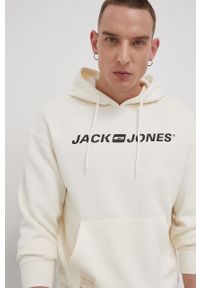 Jack & Jones Bluza męska kolor kremowy z kapturem z nadrukiem. Typ kołnierza: kaptur. Kolor: beżowy. Wzór: nadruk #6